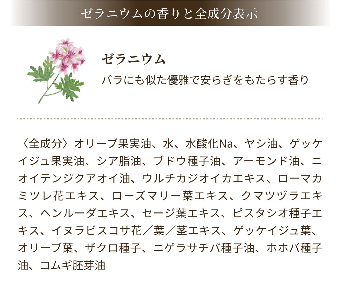 ゼラニウムの香りと全成分表示